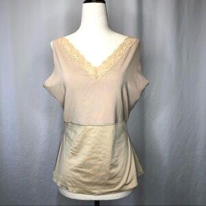 Spanx camisole tank top sand tan color v-neck lace trim XL